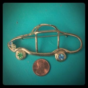 Gold Tone Rhinestone Car Pin